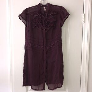 Xhilaration Plum Sheer Ruffle Midi Top